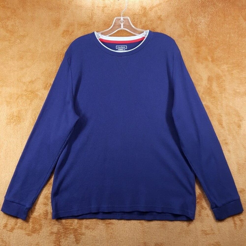CLUB ROOM Shirt Mens XL Blue Pullover Crew Waffle Knit Thermal Long Sleeve